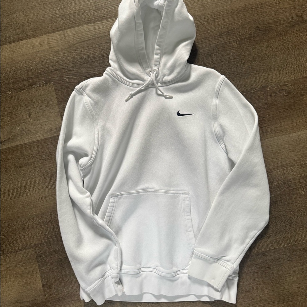 Nike Men's White Hoodie with Black Logo